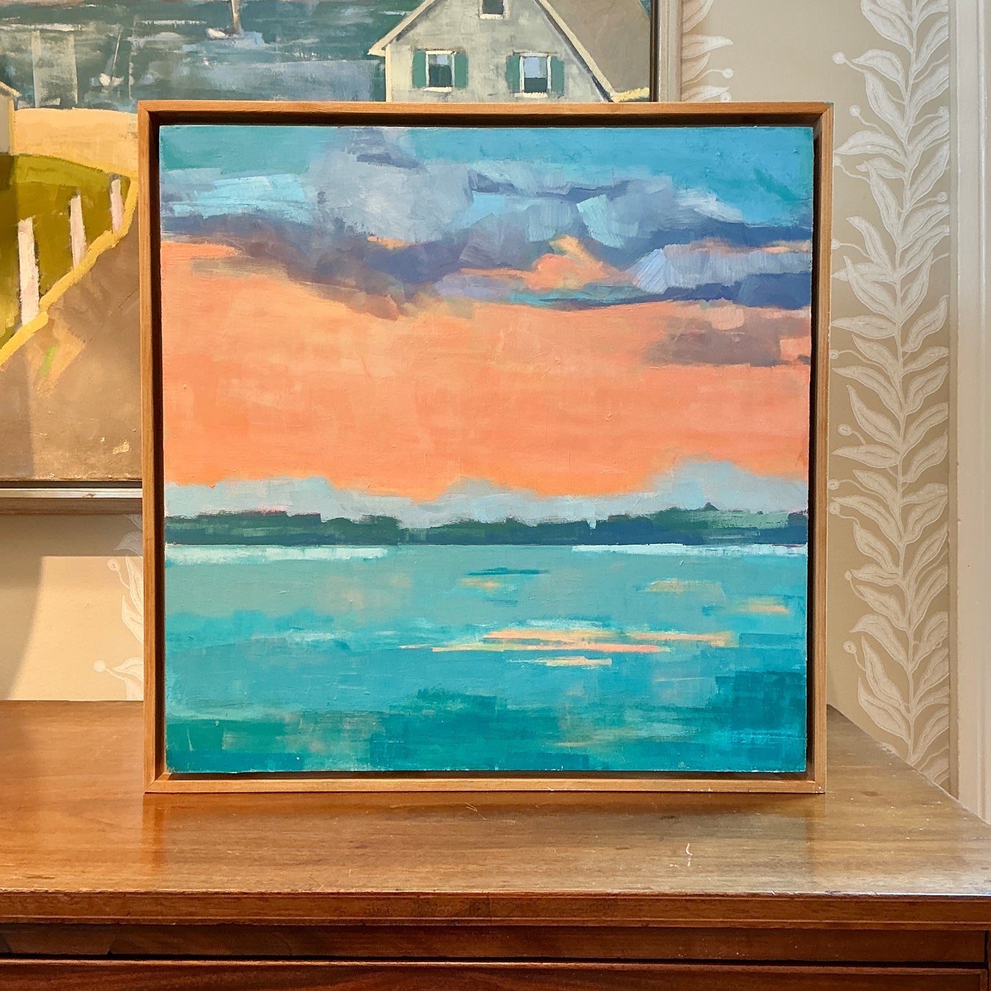 Carol Lesher Like A Dream Coastal Landscape Oil Painting in Natural Wood Frame