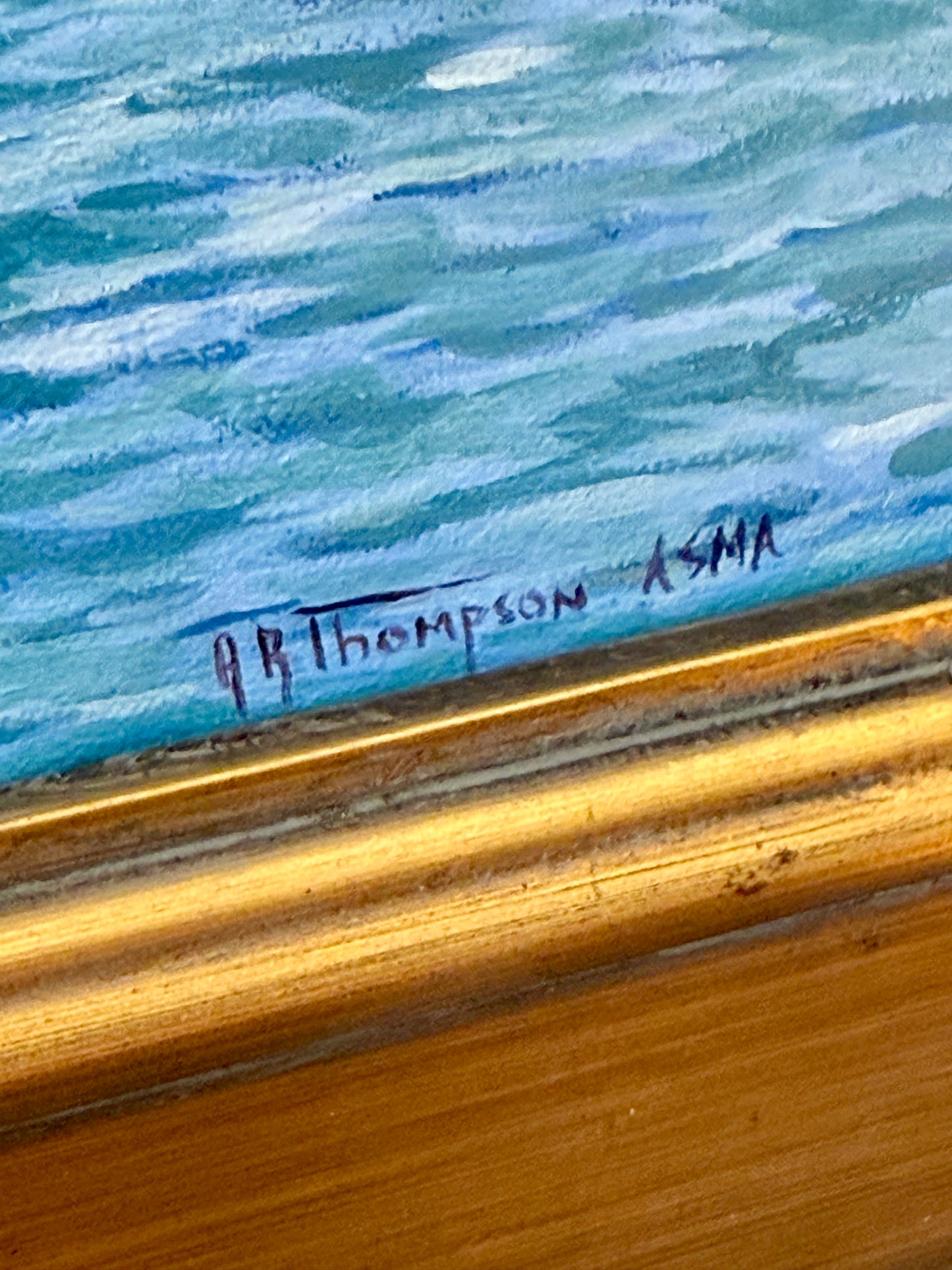 Anthony R. Thompson Deer Isle Lighthouse Lobster Boat Coastal Landscape Oil Painting in Gold Frame
