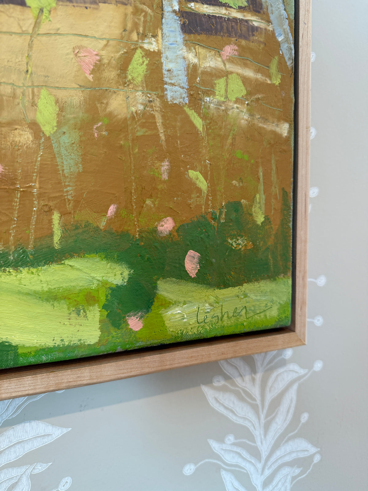 Carol Lesher Joy Landscape Oil Painting in Natural Wood Floater Frame