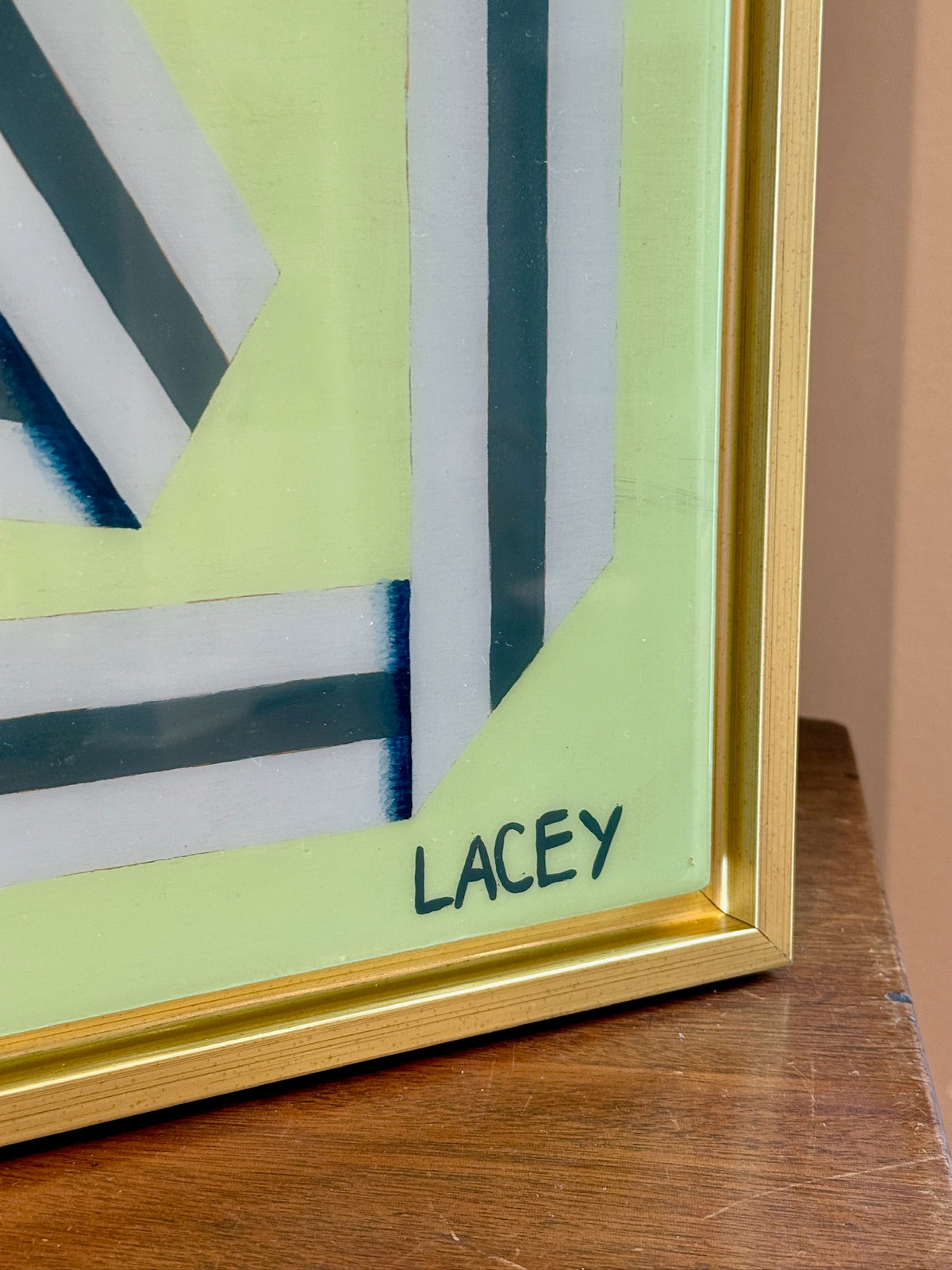 Lacey Craig Hooper Blueberry Ribbon Series Painting in Gold Floater Frame