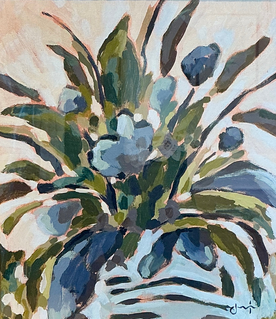 Jessa Butler Stay Handsome Expressionist Botanical Painting in Gold Frame