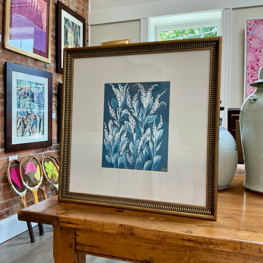 Alison Diamond McElroy Hadley In Indigo I Abstract Floral Painting in Gold Frame