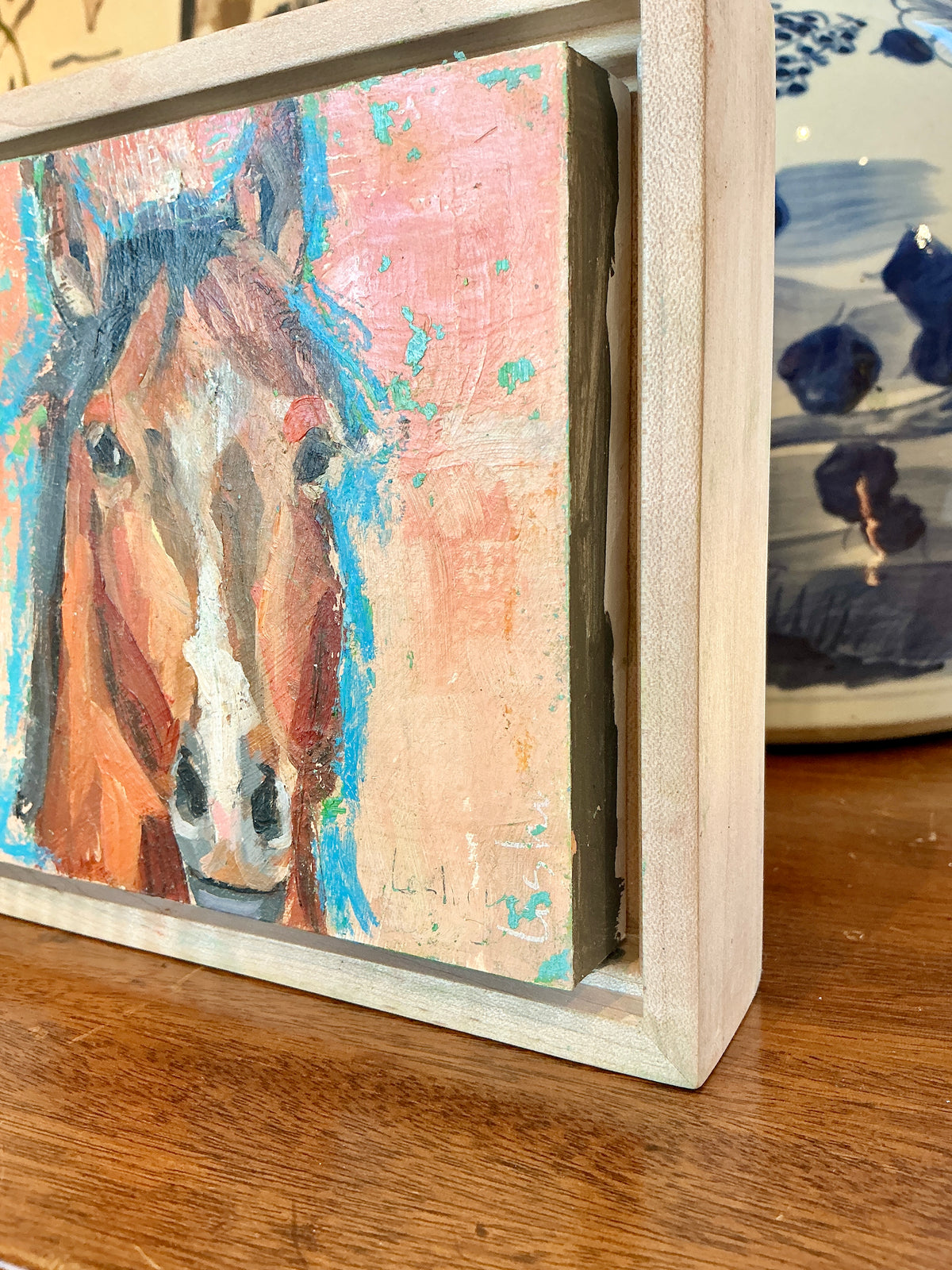 Carol Lesher Horse Trio 2 Oil Painting in Wood Frame