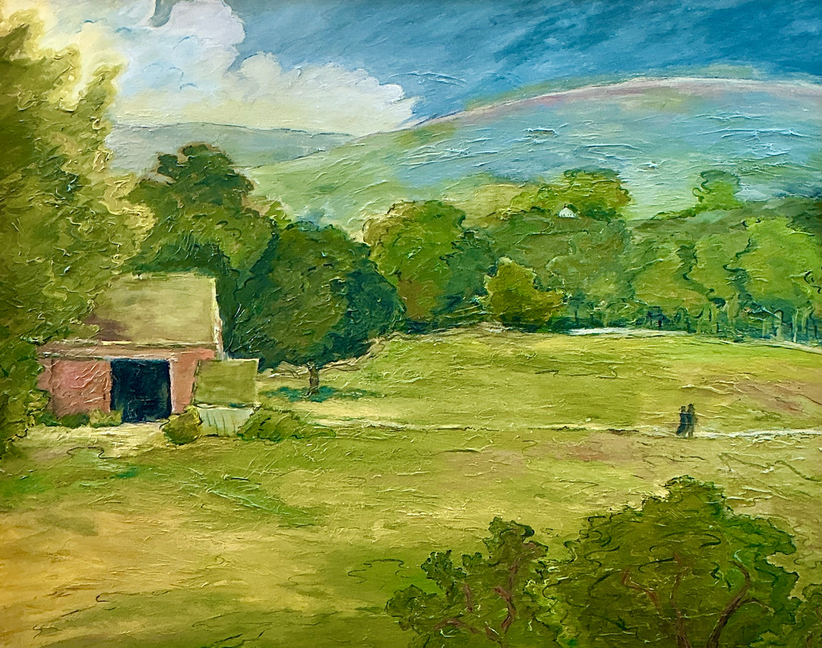 Vintage Rolling Country Hills Landscape Oil Painting in Gold Frame