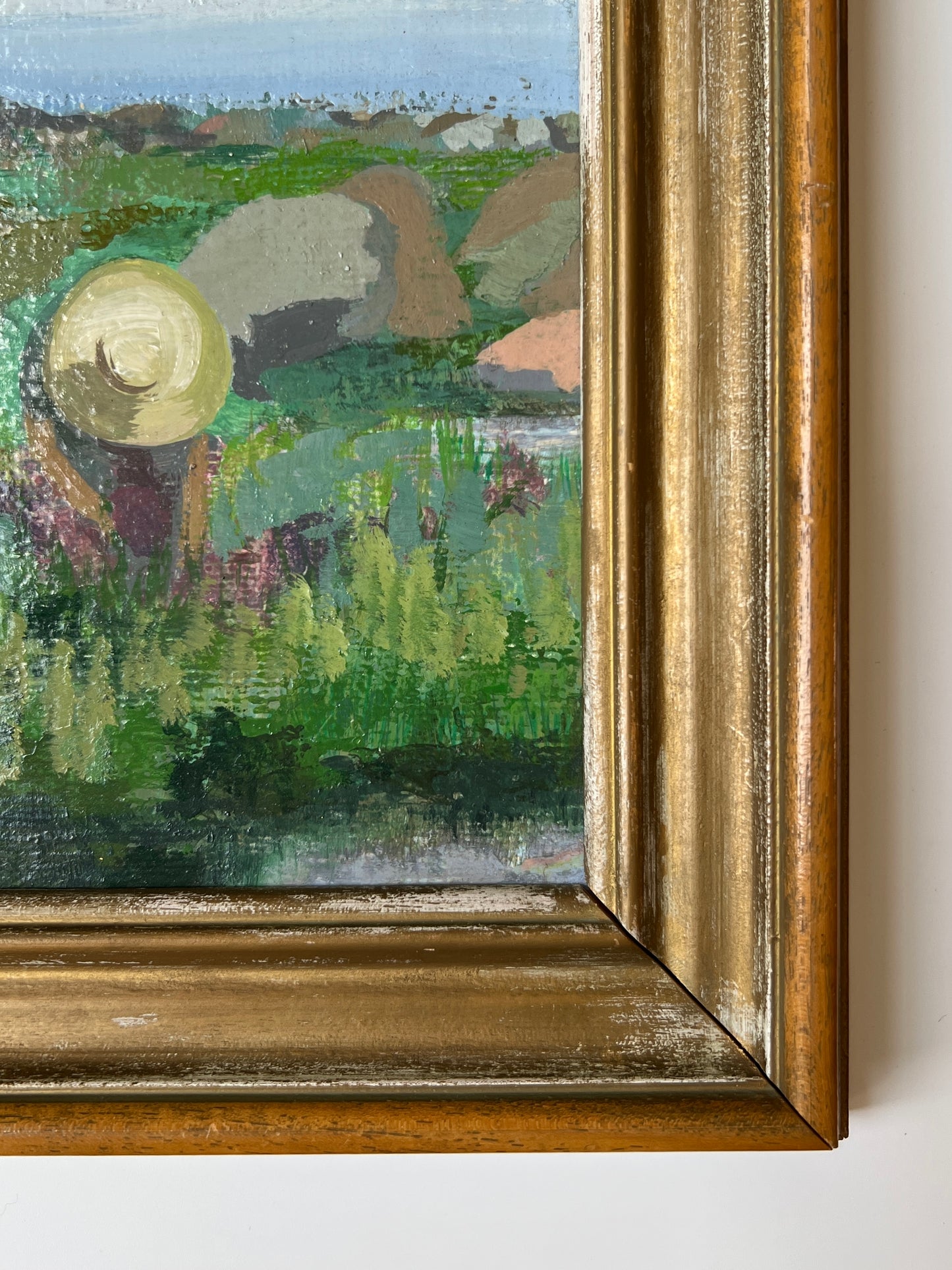 Katherine Yates "Mariel Picking Sea Lavender" Impressionist Painting in Gold Frame