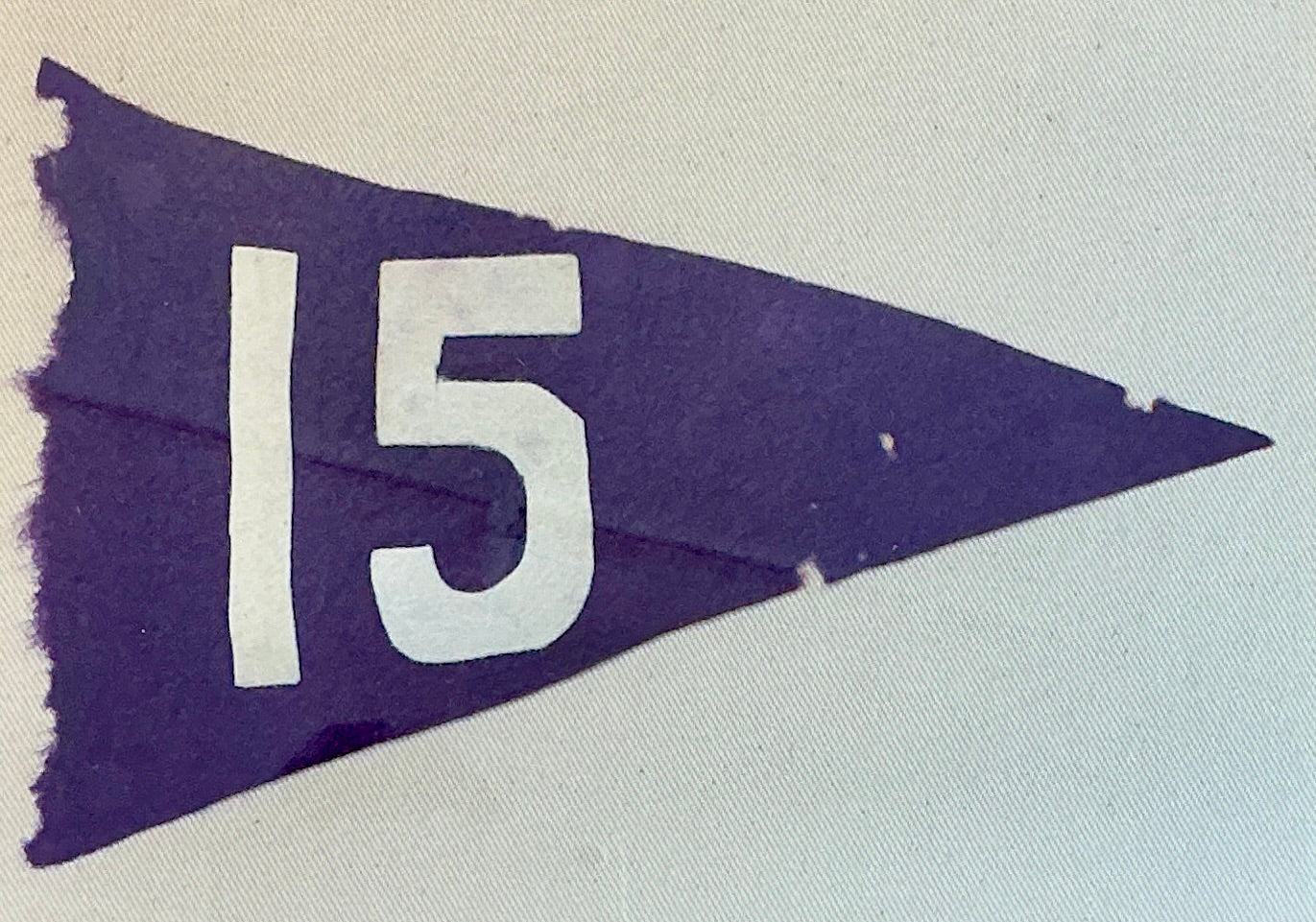 Vintage Handmade Felt Sailing Regatta Pennant Number "15" on Ivory Duck Cloth in Gold Frame