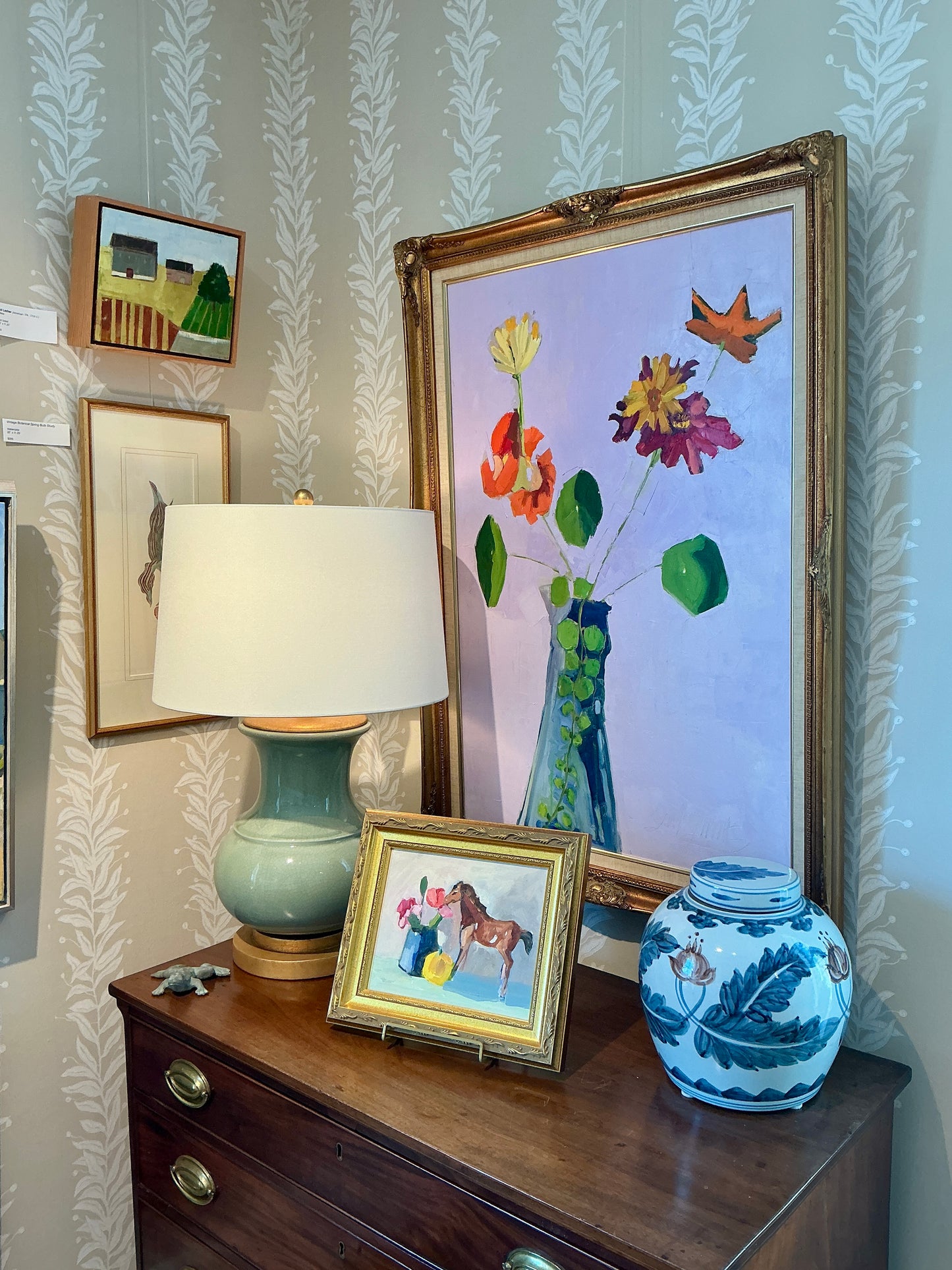 Gretchen McGinnis Little Giddy Up Still Life Oil Painting in Gold Frame