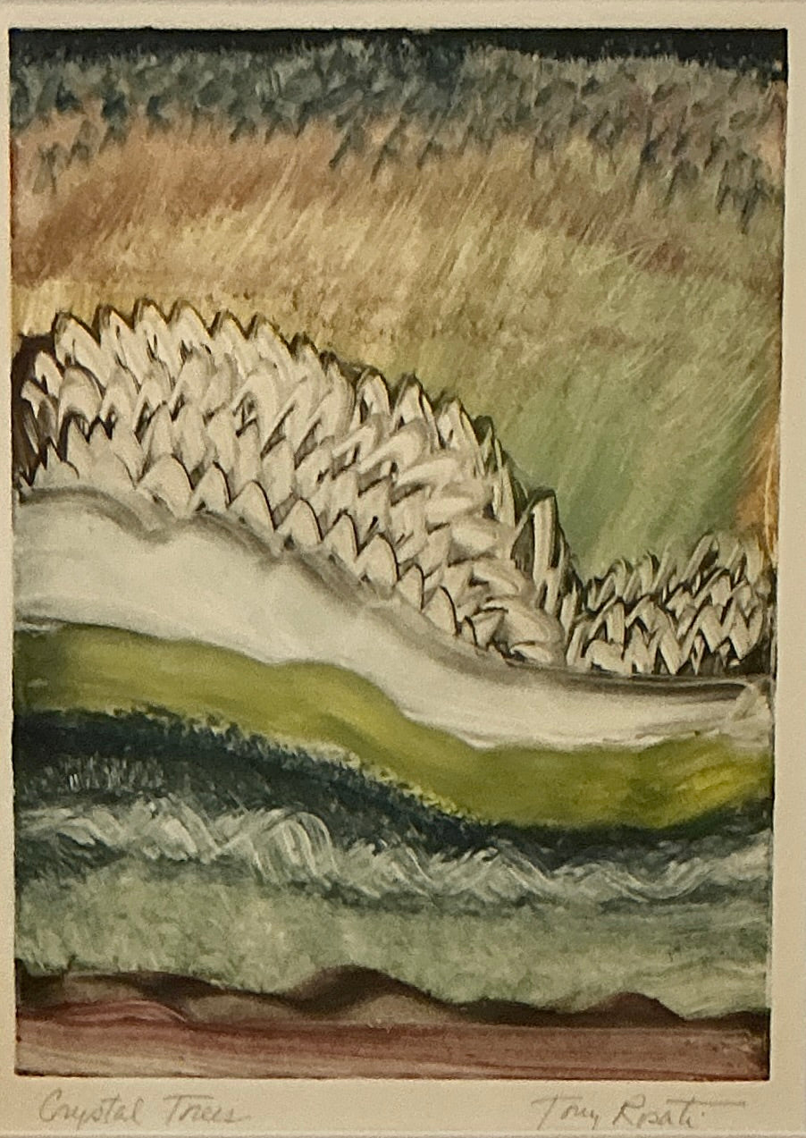 Tony Rosati Crystal Trees Landscape Monotype in Gold Frame