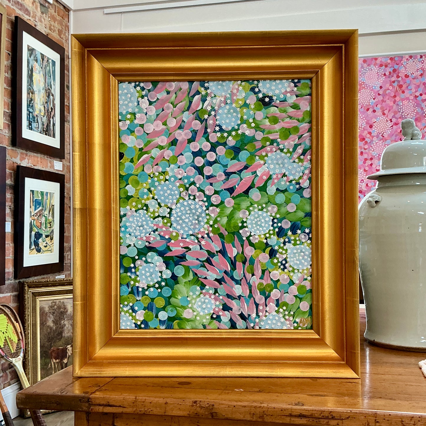 Alison Diamond McElroy June In Bloom II Abstract Floral Painting in Gold Frame