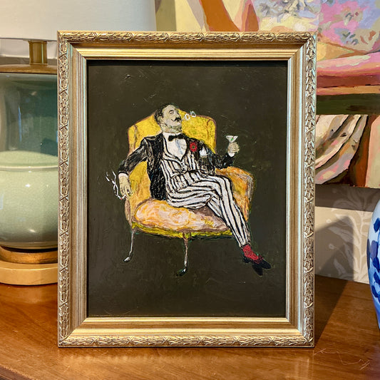 The Foppish Gentleman's Cocktail Hour Portrait Oil Painting in Ornate Gold Frame