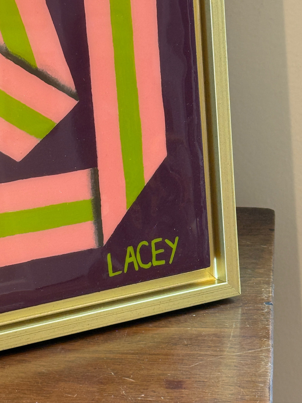 Lacey Craig Hooper BlackBerry Ribbon Series Painting in Gold Floater Frame