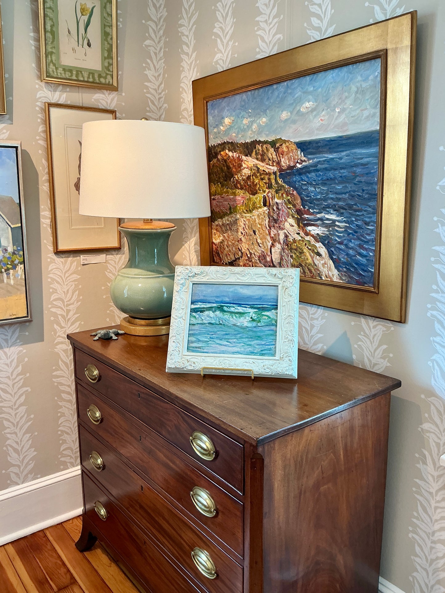 Louise Mary Wahl Kamp Seascape Oil Painting in Ornate White Frame