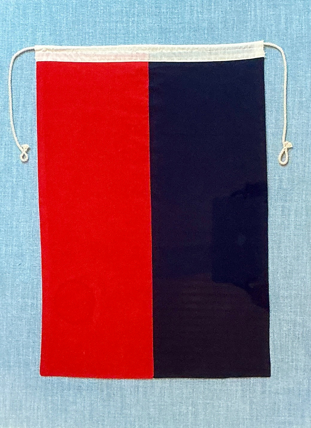 Vintage Cotton Canvas Nautical Signal Flag for "E" on Light Blue Twill in Gold Frame