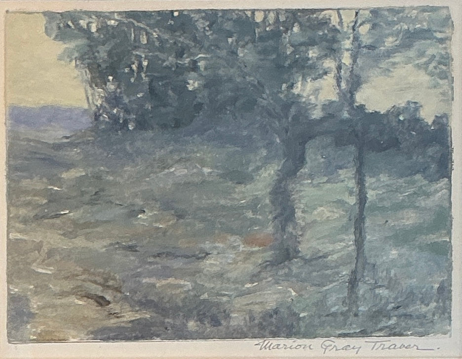 Marion Gray Traver Late Afternoon Landscape Monotype in Gold Frame