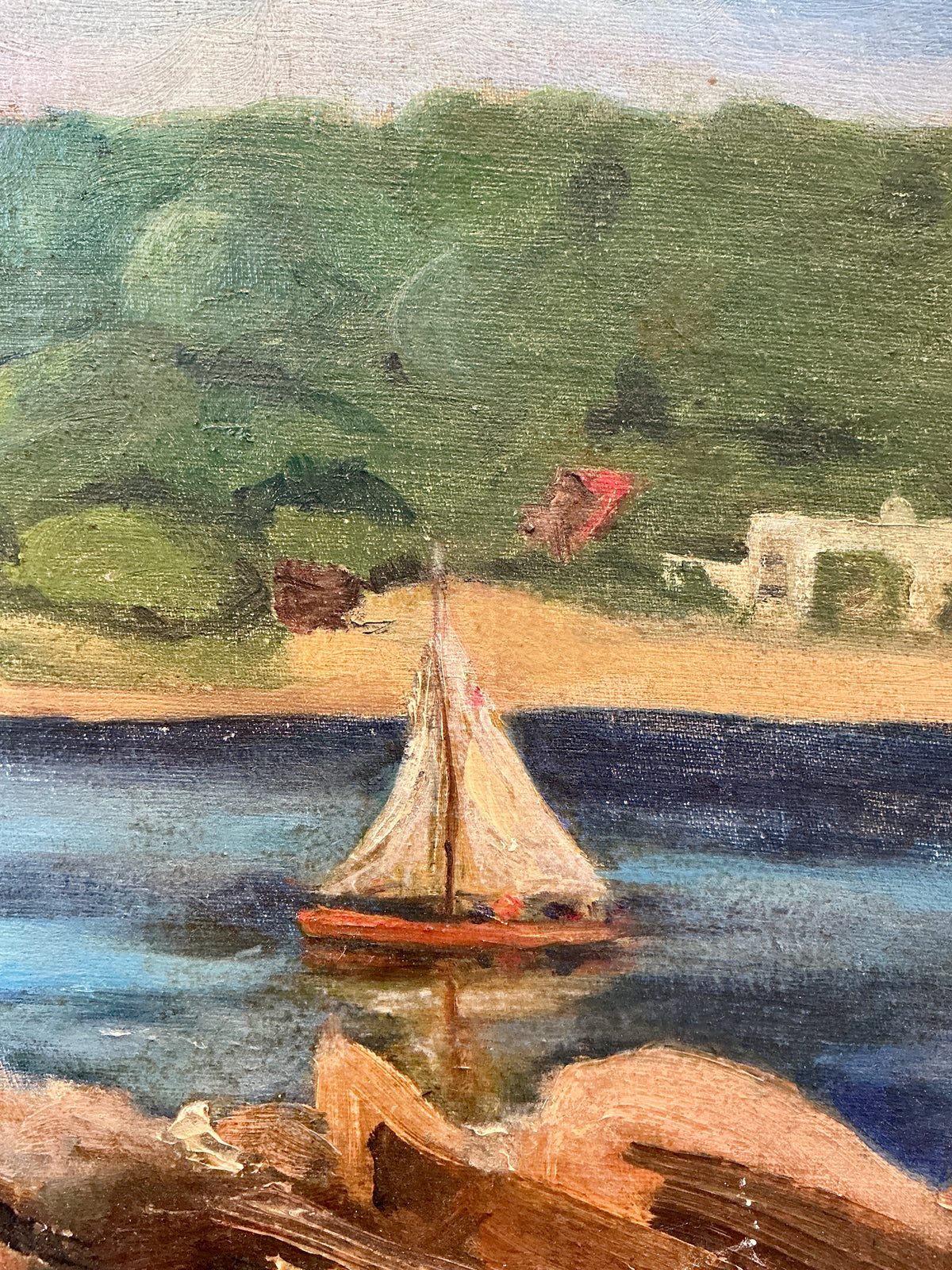 M. Stoddard Rockport, MA Coastal Landscape Oil Painting in Gold Frame
