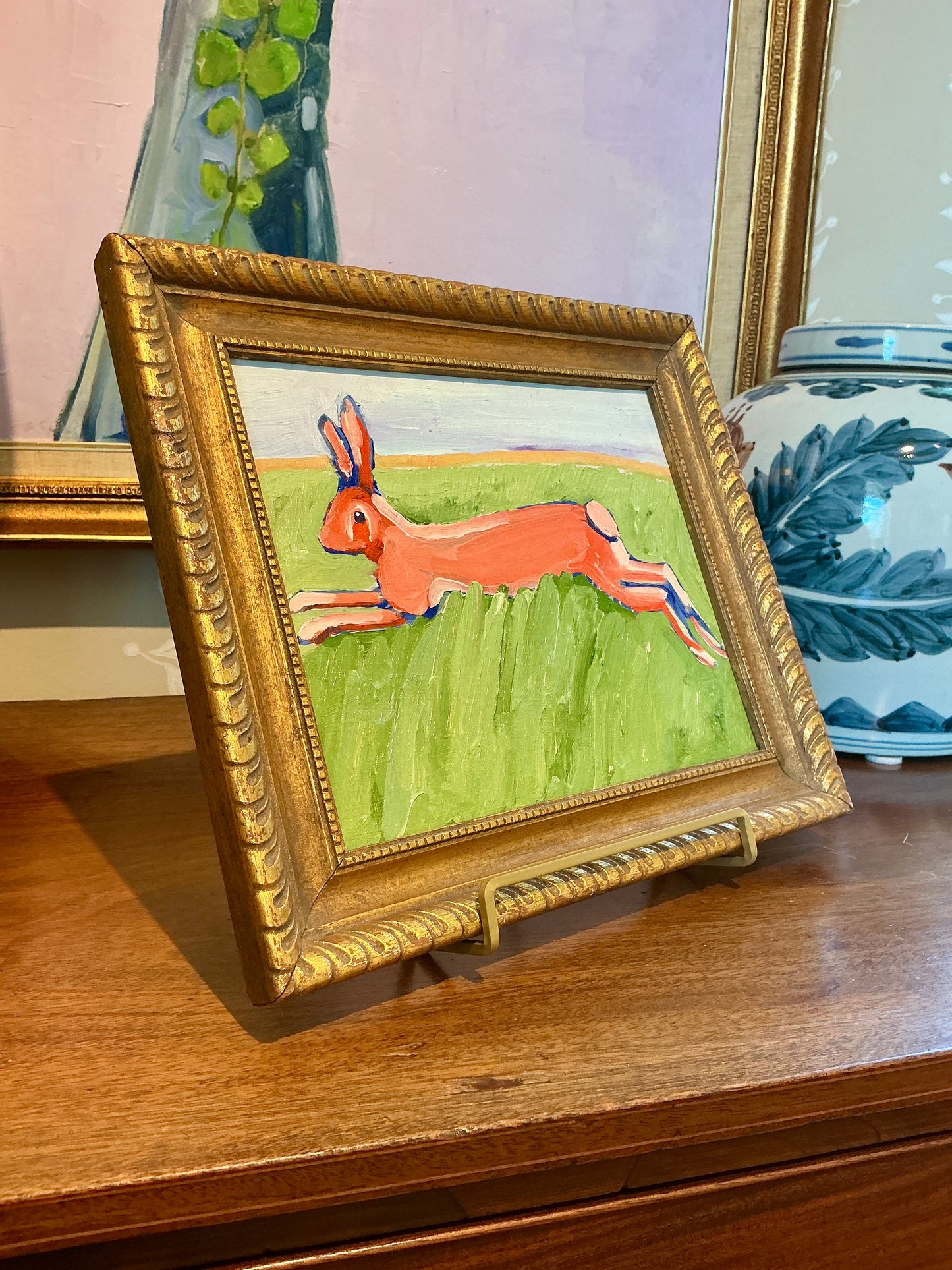 Gretchen McGinnis Right Outside The Studio Door Portrait Oil Painting in Gold Frame