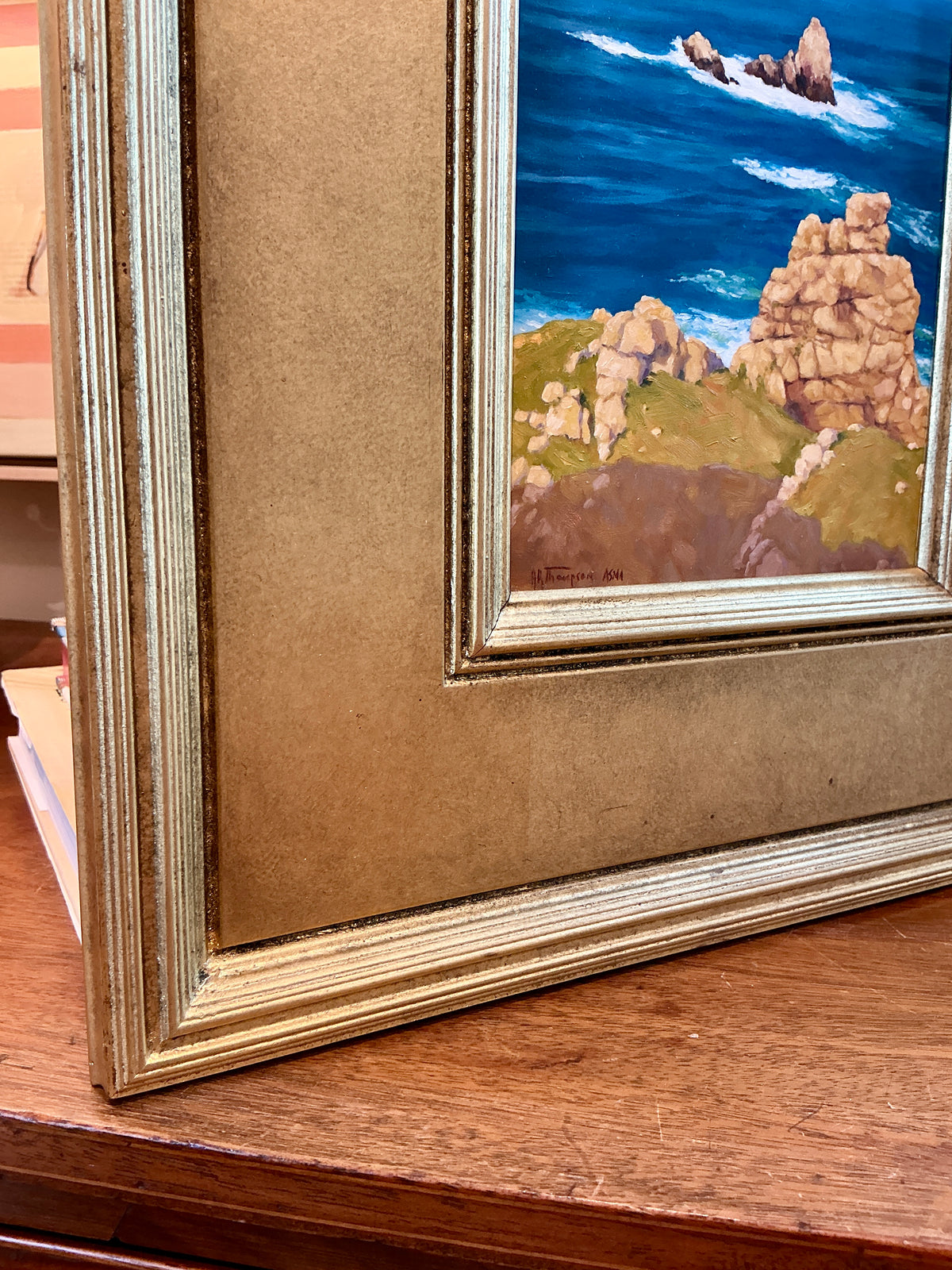 Anthony R. Thompson Cap Sizun Brittany France Coastal Landscape Oil Painting in Gold Frame