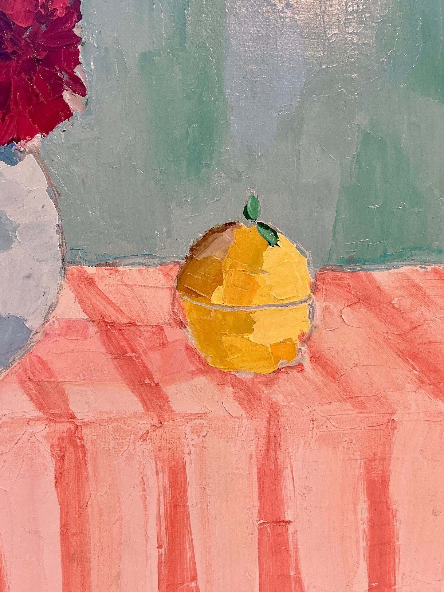 Gretchen McGinnis Bowl Of Peonies In May Still Life Oil Painting in Carved Wood Frame