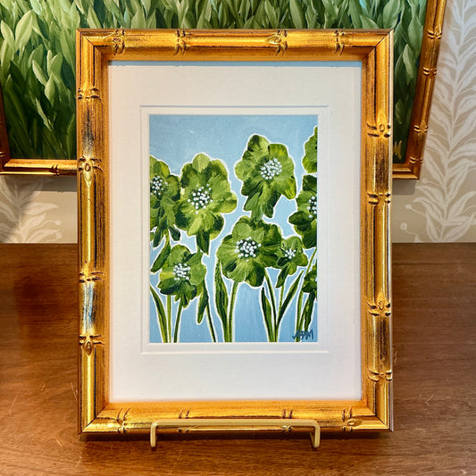 Alison Diamond McElroy Salt Meadow I Abstract Floral Painting in Gold Bamboo Frame