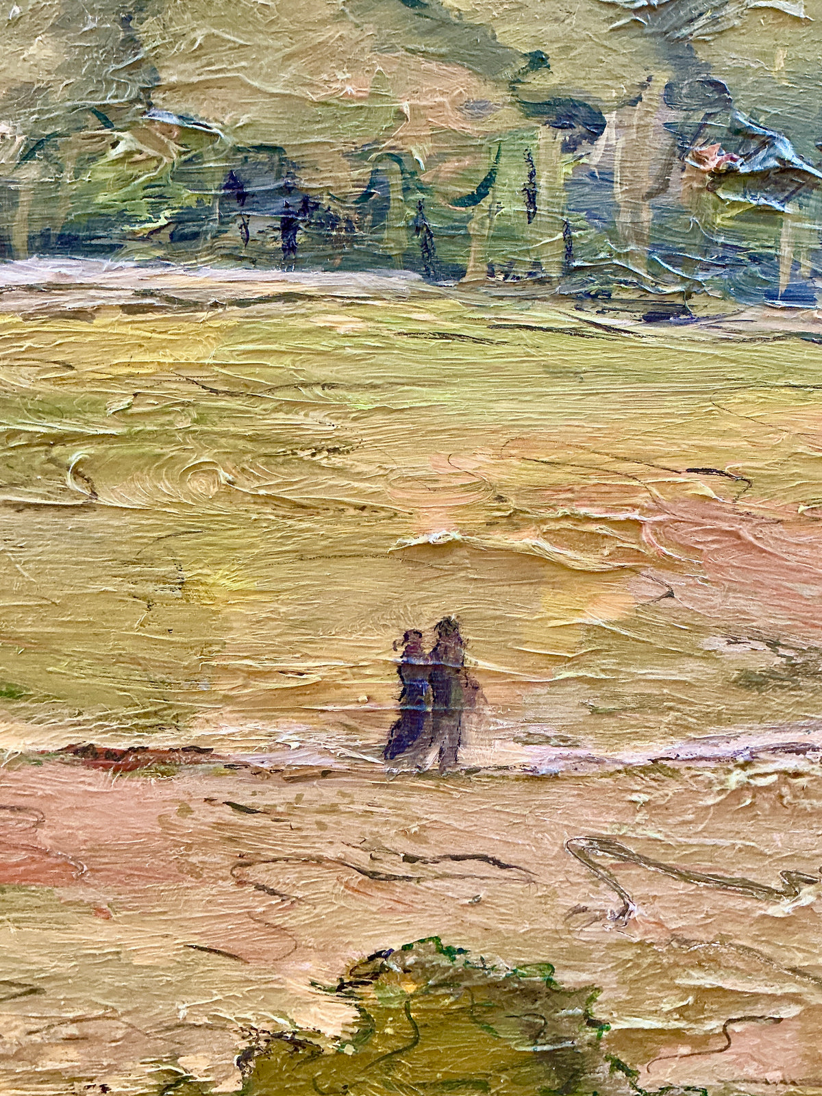 Vintage Rolling Country Hills Landscape Oil Painting in Gold Frame