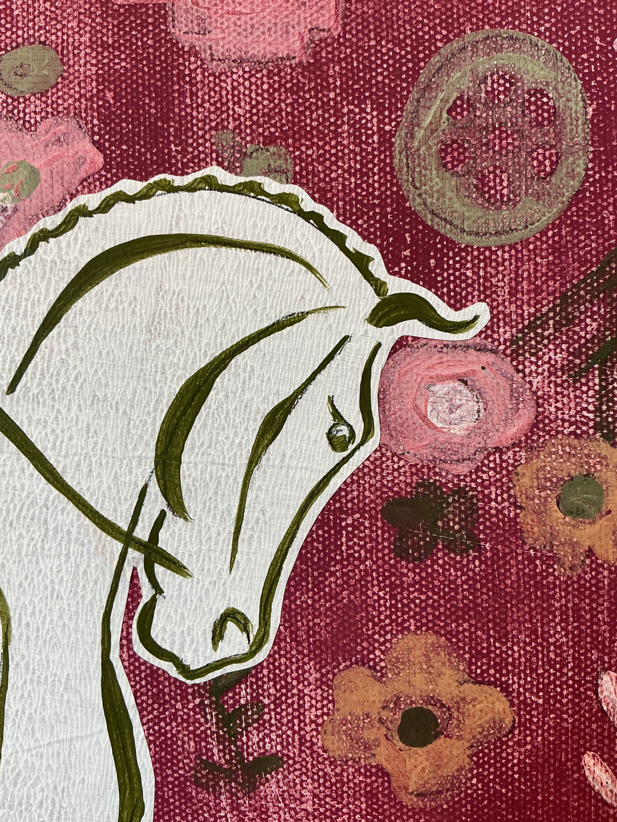 Heather Carey Rose And Reins Horse Portrait Mixed Media in Gold Frame