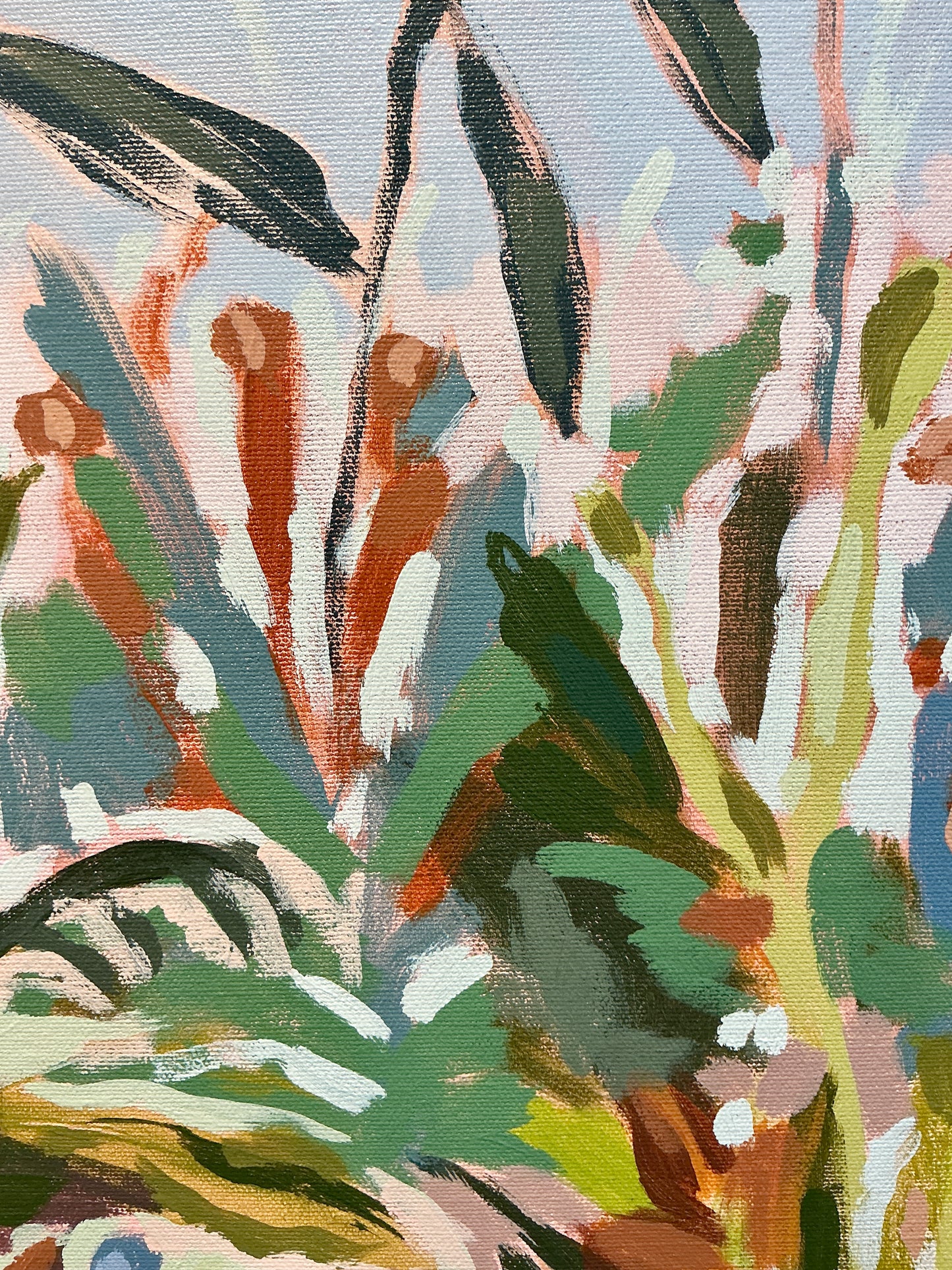 Jessa Butler The Long Way Expressionist Botanical Painting in Gold Floater Frame