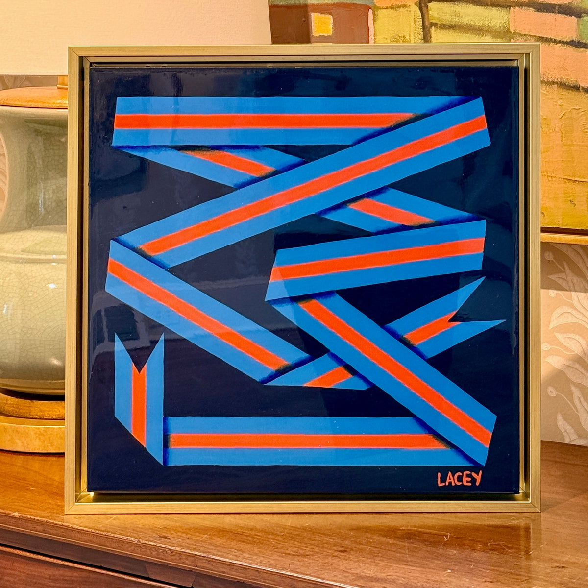 Lacey Craig Hooper Cantaloupe Ribbon Series Painting in Gold Floater Frame