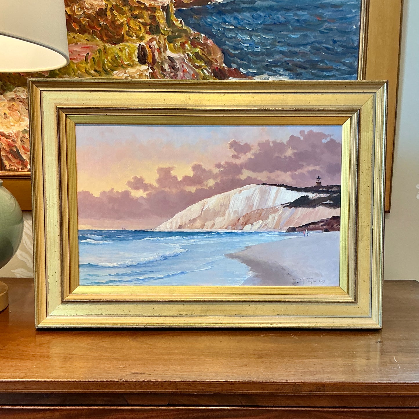 Anthony R. Thompson Surf Below Aquinnah Gay Head Coastal Landscape Oil Painting in Gold Frame