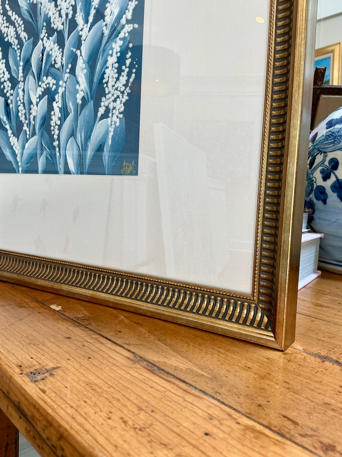 Alison Diamond McElroy Hadley In Indigo II Abstract Floral Painting in Gold Frame