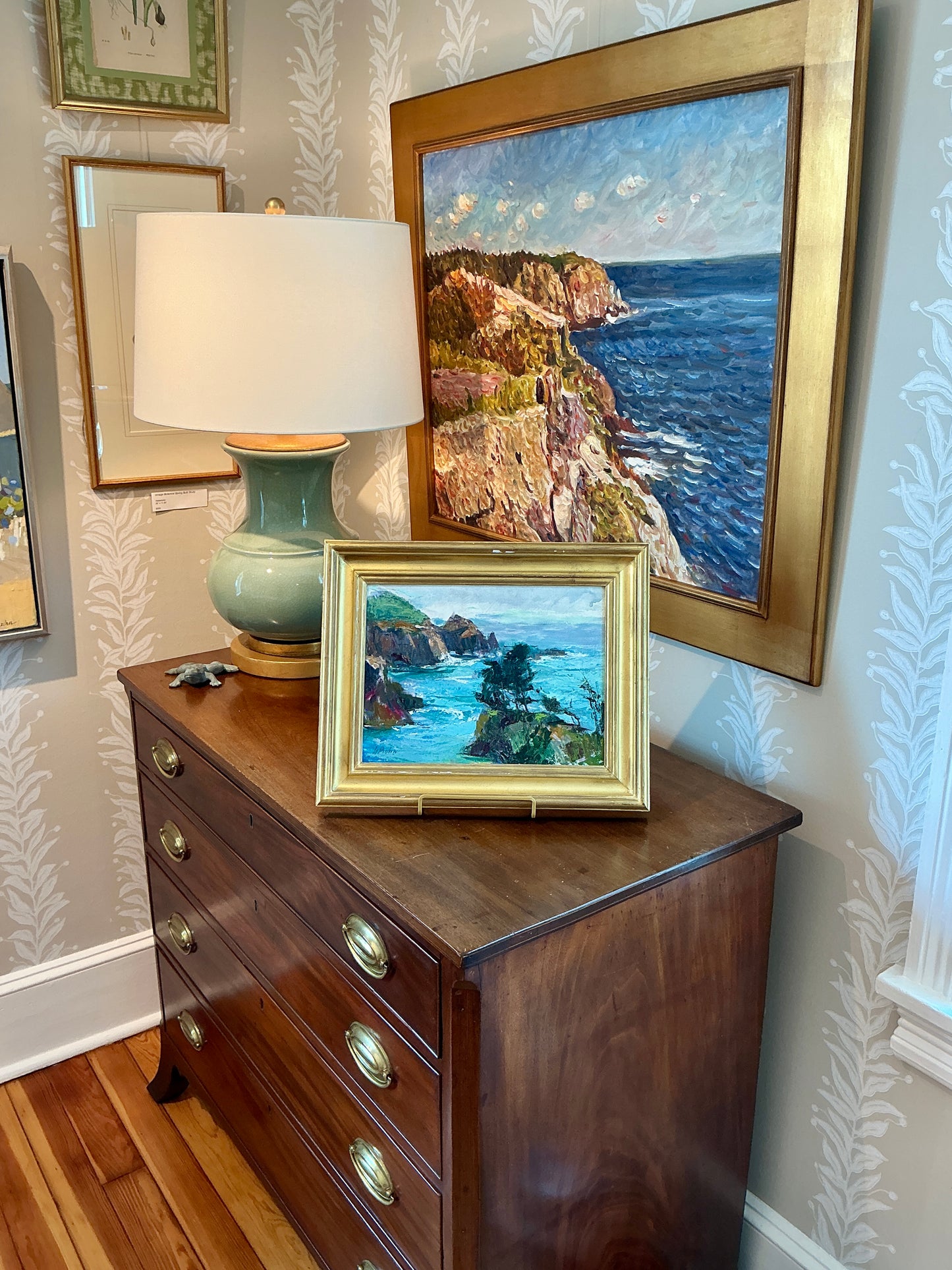 Blessing "Betty" LeMohn Buckthorne Cove Mendocino, CA Cliffside Landscape Oil Painting in Gold Frame