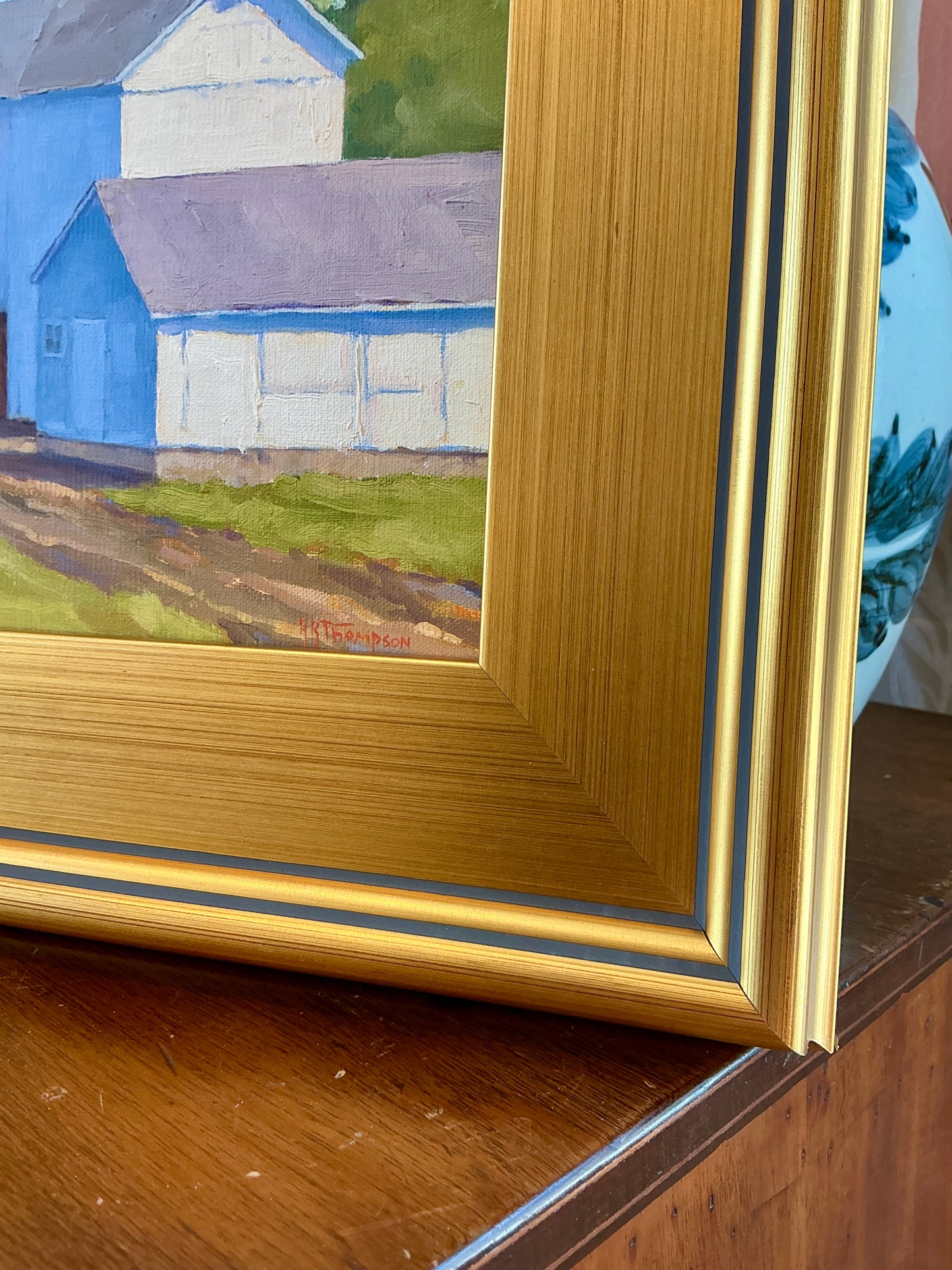 Anthony R. Thompson September Shadows Landscape Oil Painting in Gold Frame
