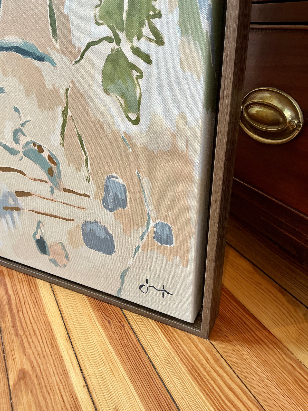 Jessa Butler Picnic With Ladybugs Expressionist Botanical Painting in Wood Floater Frame