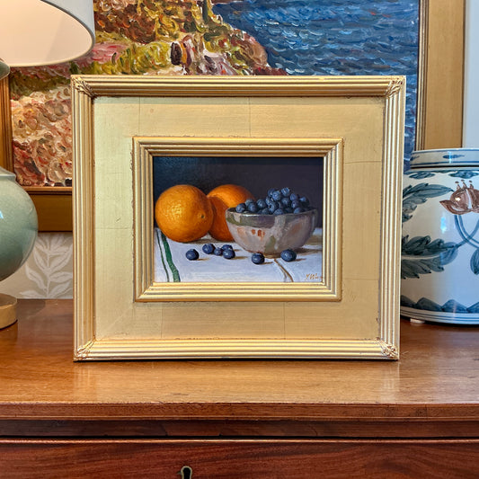 Youqing Wang Blueberries in Bowl with Oranges in Gold Frame