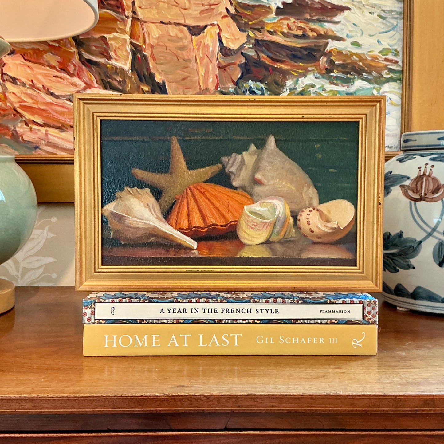 Youqing Wang Seashells With Starfish Still Life Oil Painting in Gold Frame