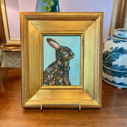 Gretchen McGinnis Easter Rabbit Portrait Oil Painting in Gold Frame