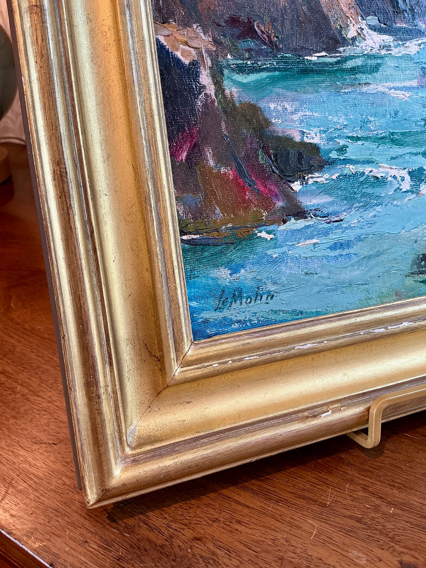 Blessing "Betty" LeMohn Buckthorne Cove Mendocino, CA Cliffside Landscape Oil Painting in Gold Frame