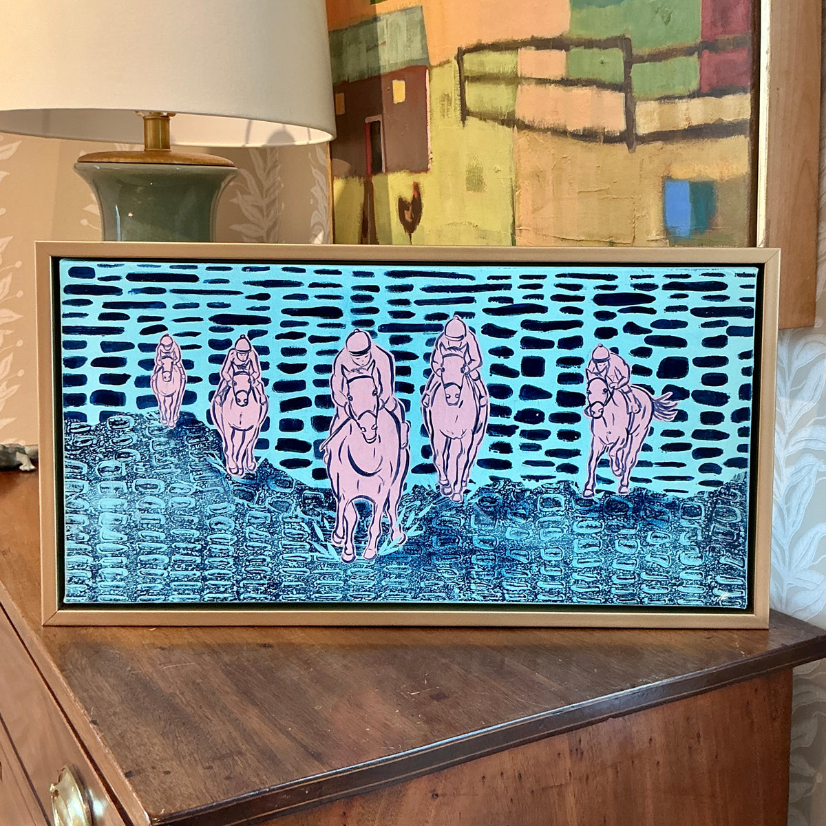Heather Carey Off And Running Horse Portrait Mixed Media in Gold Frame
