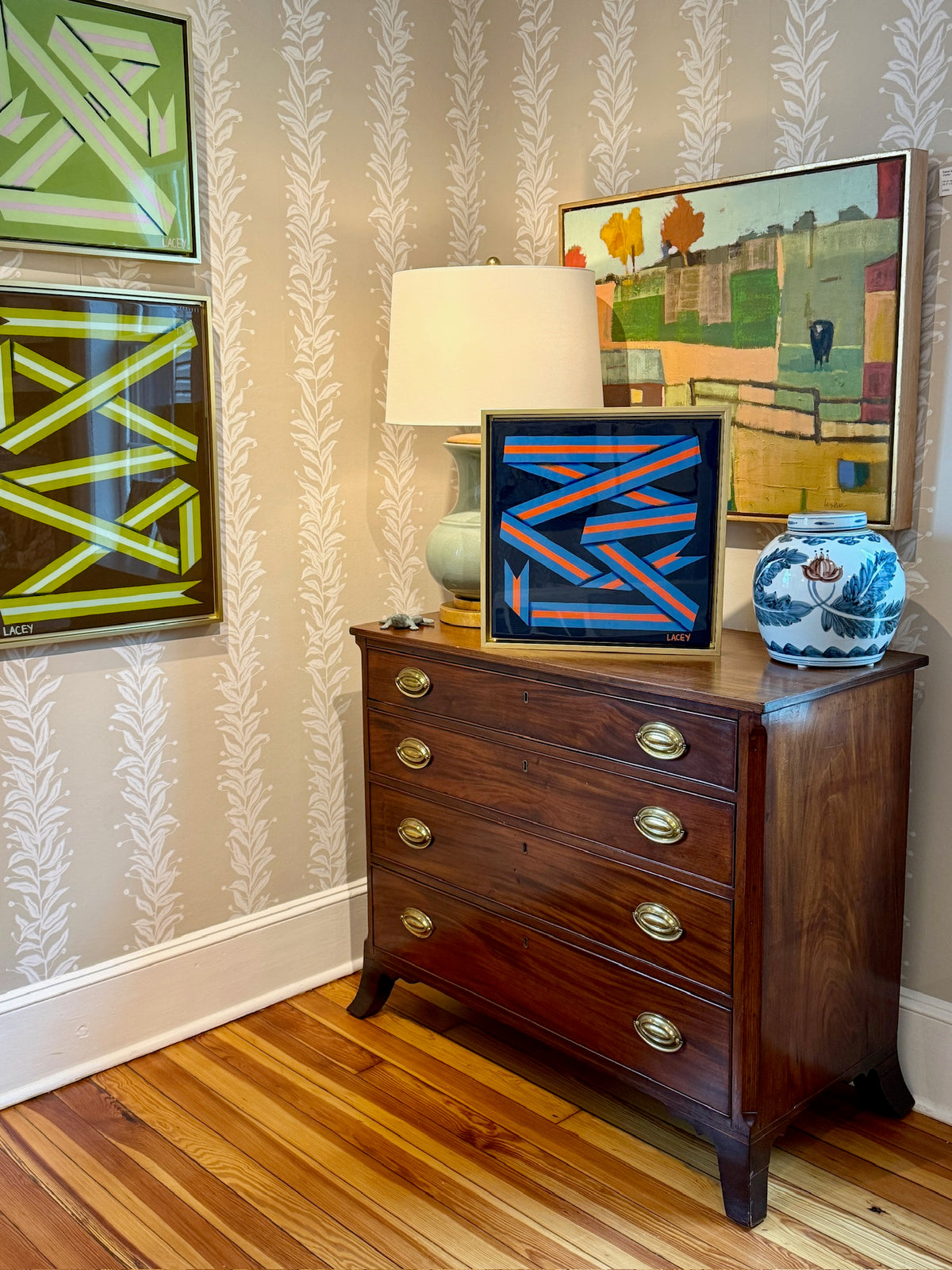 Lacey Craig Hooper Cantaloupe Ribbon Series Painting in Gold Floater Frame