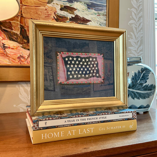 Antique Union Jack Flag Felt on Chambray in Gold Frame