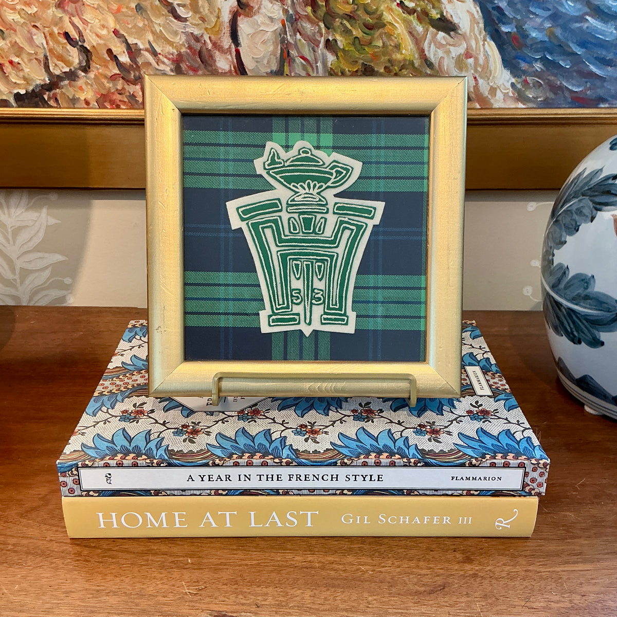 Vintage Hershey High School Hershey, PA Patch on Green Plaid in Gold Frame