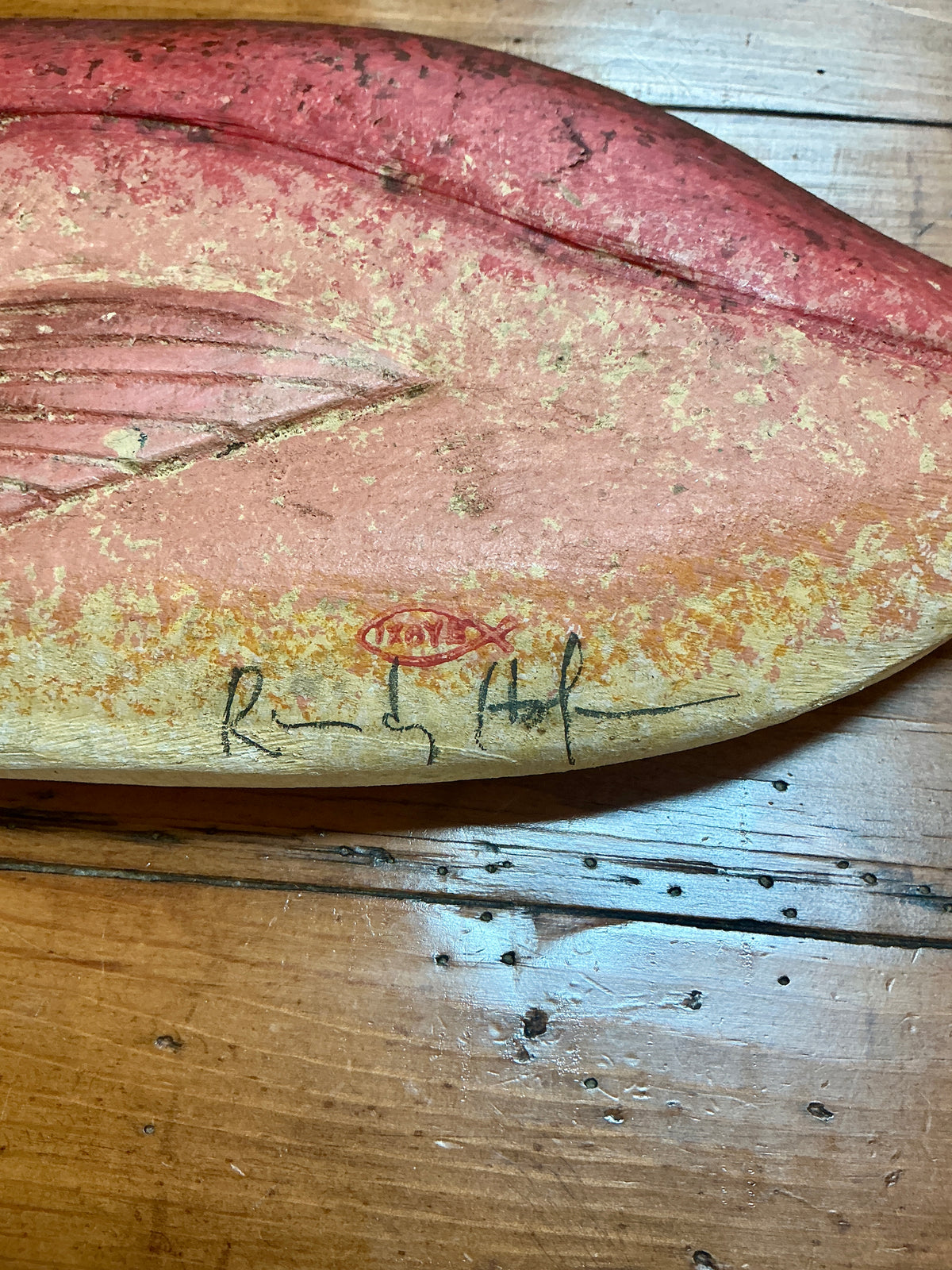 Vintage Randy Hofman Red Snapper Folk Art Wooden Sculpture