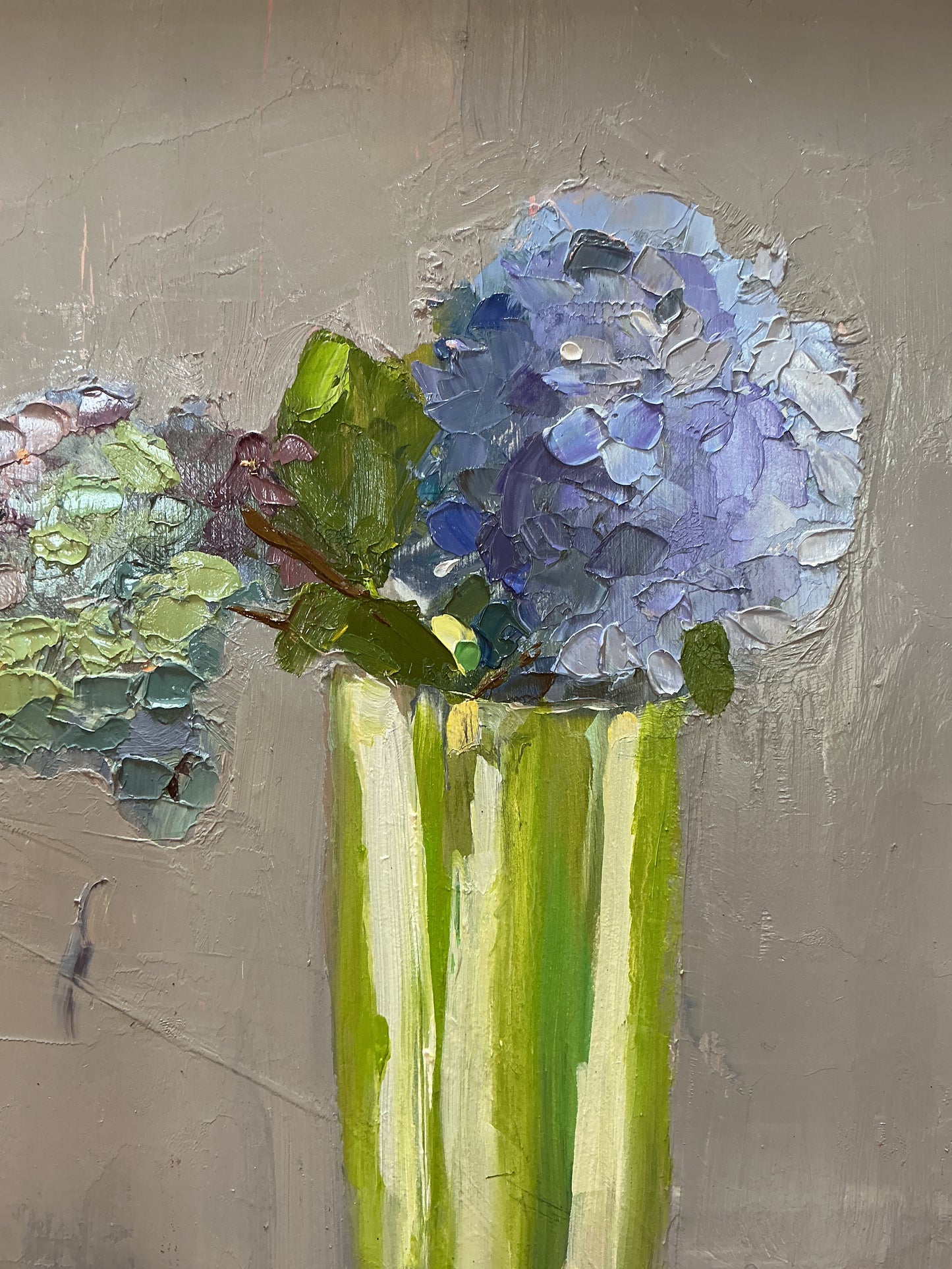 Gretchen McGinnis The Atlantic Ocean's Hydrangeas Still Life Oil Painting in Gold Frame