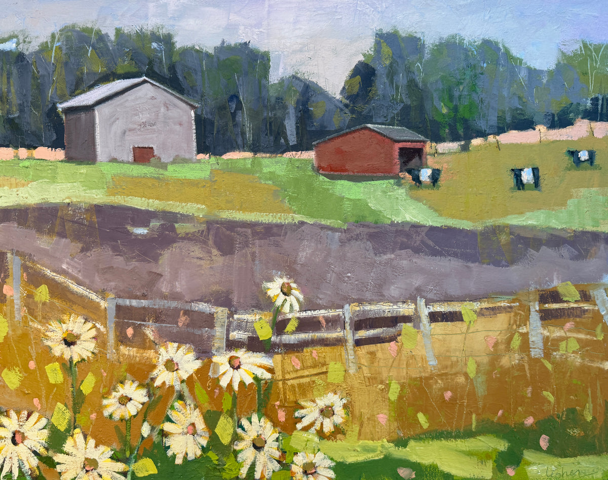 Carol Lesher Joy Landscape Oil Painting in Natural Wood Floater Frame