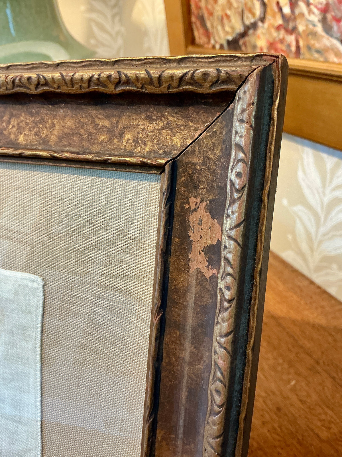 Vintage Rhode Island Regiment Flag on Taupe Canvas in Antique Dark Gold Frame