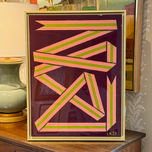 Lacey Craig Hooper BlackBerry Ribbon Series Painting in Gold Floater Frame