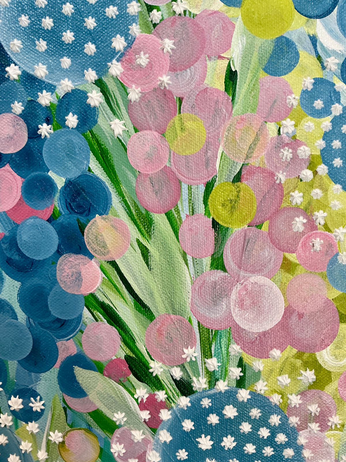 Alison Diamond McElroy In Bloom I Abstract Floral Painting in White Floater Frame