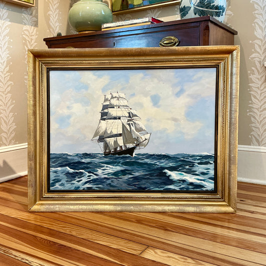 Jack Banham Coggins American Clipper Challenger Ship Portrait Seascape Oil Painting in Gold Frame