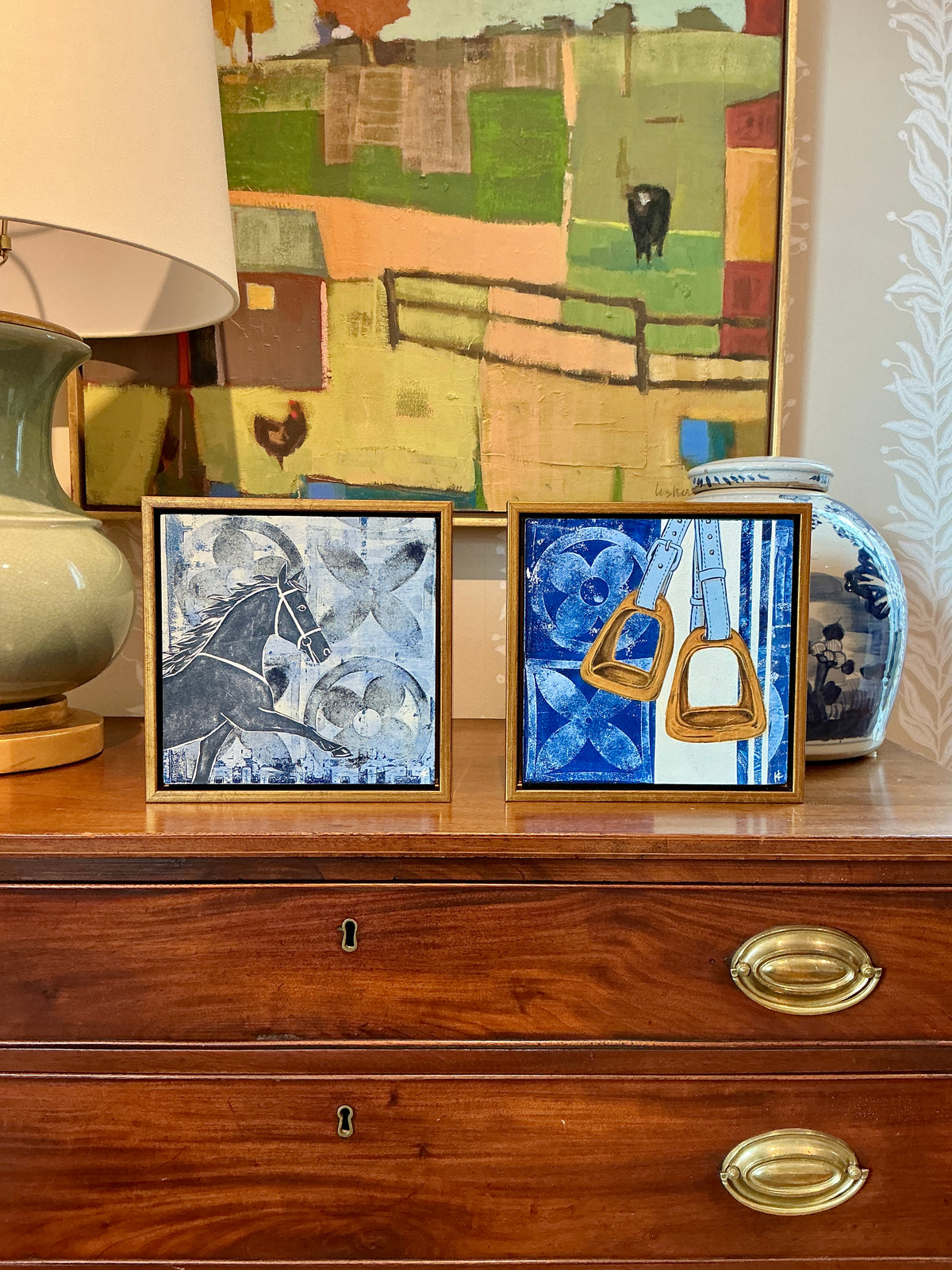 Heather Carey Stable Heirloom Horse Stirrups Still Life Mixed Media in Gold Frame