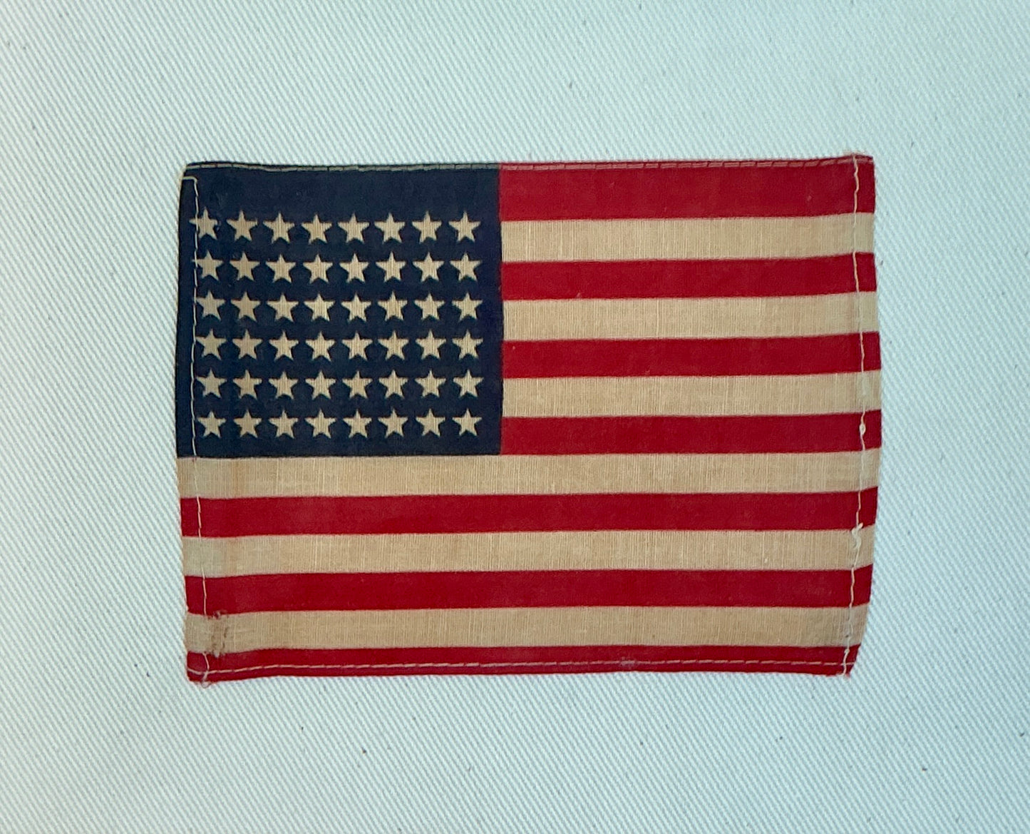 Vintage 48 Star American Flag on Ivory Sail Cloth in Antique Wavy Gold Frame