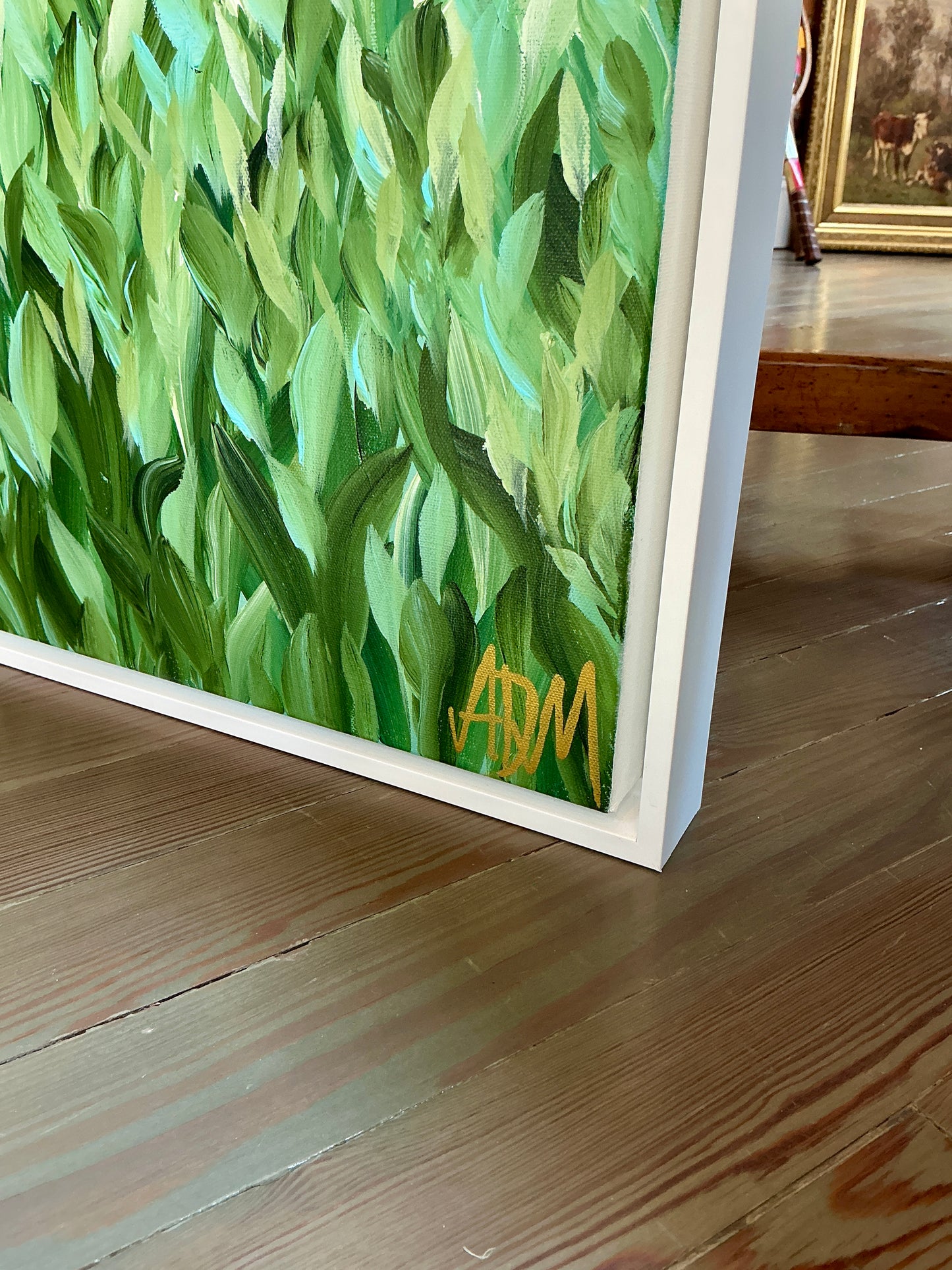 Alison Diamond McElroy Vivian's Garden Abstract Floral Painting in White Floater Frame